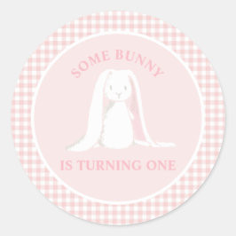Einige Sonne ist One Pink Gingham Birthday Runder Aufkleber
