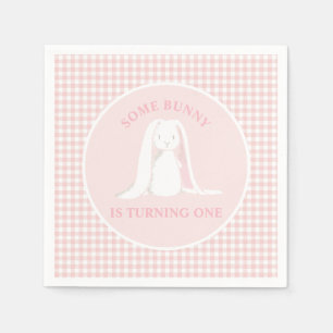 Einige Sonne ist One Pink Gingham Birthday Serviette