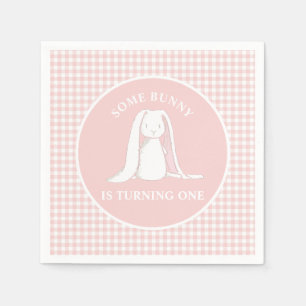 Einige Sonne ist One Pink Gingham Birthday Serviette