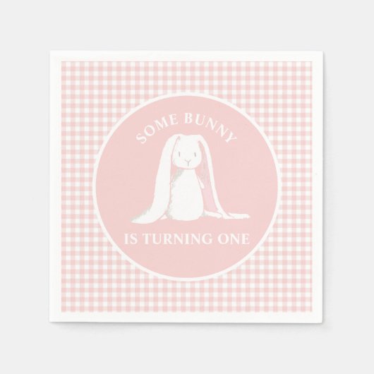 Einige Sonne ist One Pink Gingham Birthday Serviette (Vorderseite)