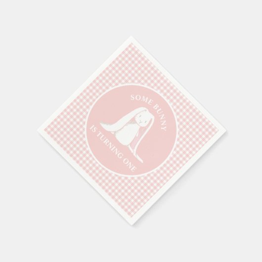 Einige Sonne ist One Pink Gingham Birthday Serviette (Ecke)