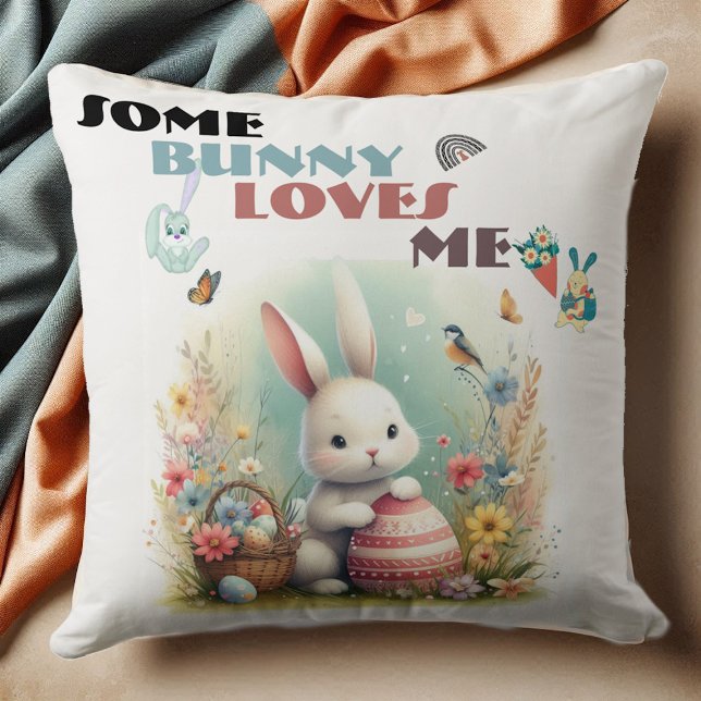 Einige sonnige Lieben Me Floral Ostereier Korb Nie Kissen (Some Bunny Loves Me Floral Easter Eggs Basket Cute Throw Pillow)