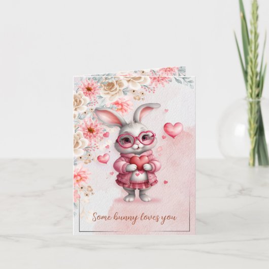 Einige sonnige Lieben Pink Bunny Valentine's Day Karte (Vorderseite)