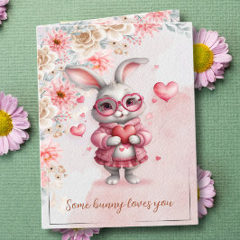 Einige sonnige Lieben Pink Bunny Valentine's Day Karte