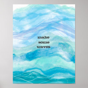 einige Wellen zitieren Aquarellblau gestrichen Poster