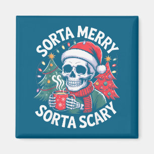 Einigermaßen fröhliches Skelett mit Weihnachtsmann Magnet
