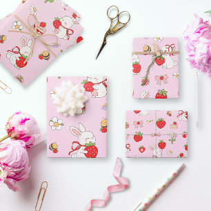 Einiges Häschen Geburtstag Rosa Geschenkpapier Set