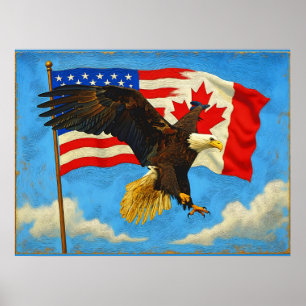 Einigkeit - Kanadische Flagge, US-Flagge und Adler Poster