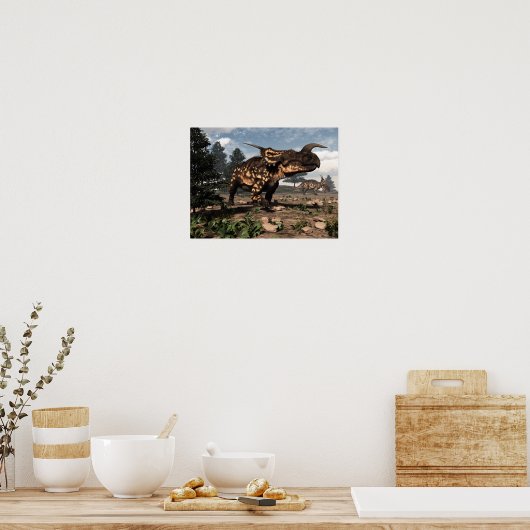 Einiosaurus-Dinosaurier in der Wüste - 3D-Darstell Poster (Küche)