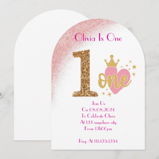 EINJÄHRIGE MÄDCHENGEBURTSEINLADUNG EINLADUNG (Vorne/Hinten)