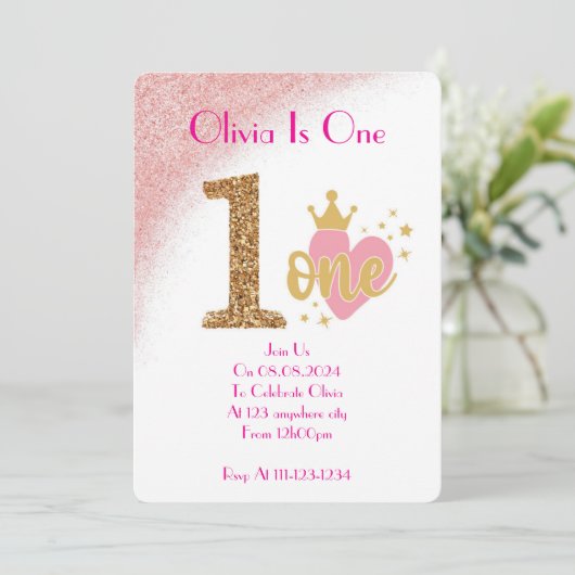 EINJÄHRIGE MÄDCHENGEBURTSEINLADUNG EINLADUNG (Stehend Vorderseite)