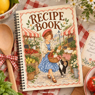 Einkauf auf einem Pariser Markt Leeres Rezeptbuch Notizblock