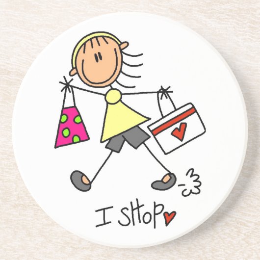 Einkauf-Stickfigur Sandstein Untersetzer (Vorne)