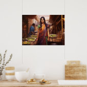 Einkäufe in einer Ölmalerei auf dem indischen Mark Poster (Küche)