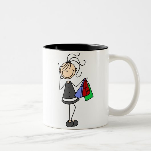 Einkaufen und Cellphone-Strichmännchen-Tasse Zweifarbige Tasse (Rechts)