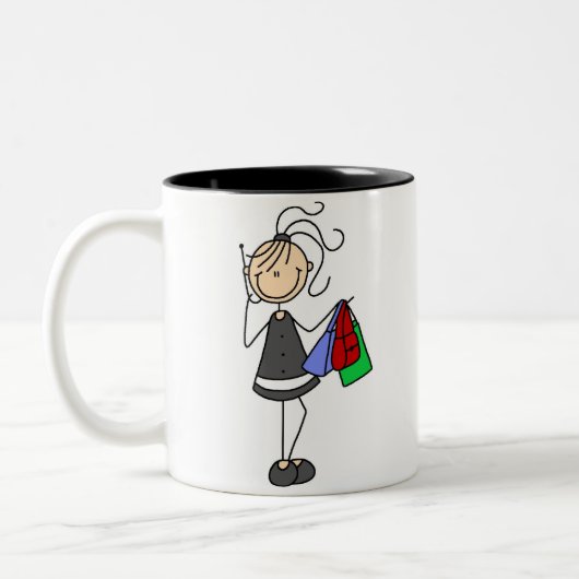 Einkaufen und Cellphone-Strichmännchen-Tasse Zweifarbige Tasse (Links)