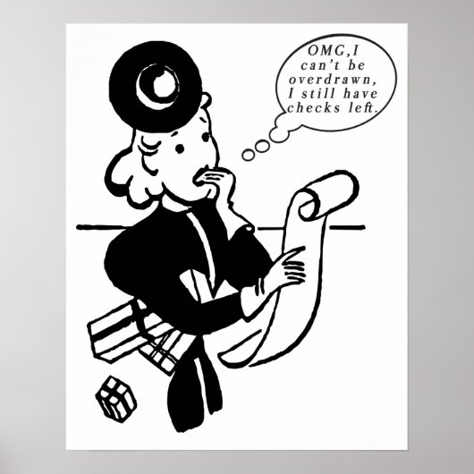 Einkaufsfrau mit lustigem Finanzangebot Poster (Vorne)