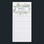Einkaufsliste für Botanisches Green Leaf Rahmen Magnetischer Notizblock<br><div class="desc">Markieren Sie das Markthoppinglistendesign mit einem botanischen Blattrahmen in Aquarellfarbe,  der mit Ihrem Namen personalisiert ist.</div>