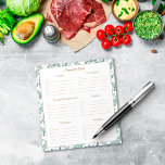 Einkaufsliste für Lebensmittel Notizblock<br><div class="desc">Dieses Einkaufsliste-Planner Notepad ist mit einem aquamarinen blauen grünen Blätterstreifen eucalyptus Rahmen dekoriert. Elegante Skripttypografie kennzeichnet Abschnitte für jeden Teil des Stores,  um Ihren Einkauf einfacher und besser organisiert zu machen. Dazu gehören Erzeugnisse,  gefroren und gekühlt,  Grundnahrungsmittel,  Schonkost,  Getränke und Deli/Bäckerei. Macht ein großartiges Geschenk für die Hauswärmung.</div>