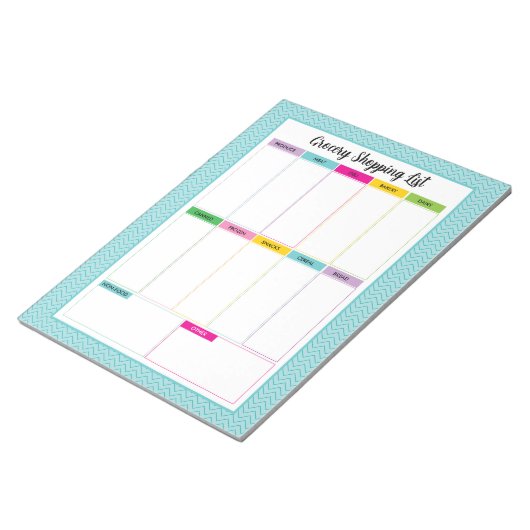 Einkaufsliste Notepad - Aqua Zickzack Notizblock (angewinkelt)