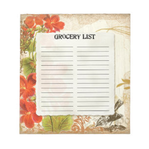 Einkaufsliste Vintage Botanical Orange Kapuzinerkr Notizblock