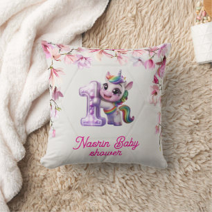 Einkladung zur Babyparty mit Einhorn Kissen