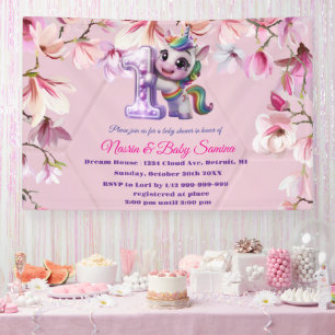 Einkladung zur Babyparty mit Einhorn-Thema Banner