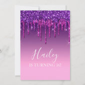 Einladen - Lila & rosa Glitzer Tropfen 16 . Geburt Einladung (Rückseite)
