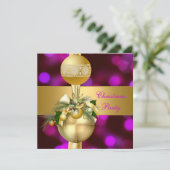 Einladen Weihnachts-Party Gold Balls Lila Rosa Einladung (Stehend Vorderseite)