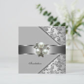 Einladend Elegant Classy Pearl Jewel Silver Floral Einladung (Stehend Vorderseite)
