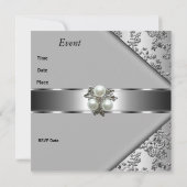 Einladend Elegant Classy Pearl Jewel Silver Floral Einladung (Rückseite)