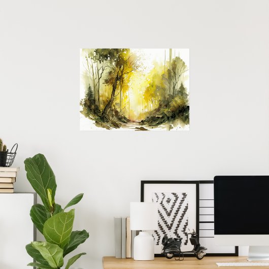 Einladend zu sonnenverwinkeltem Wald Poster (Heimbüro)