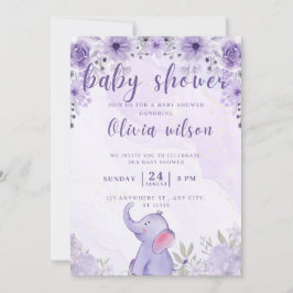 Einladende Babydusche lila Elefanten-Blume Feiertagskarte