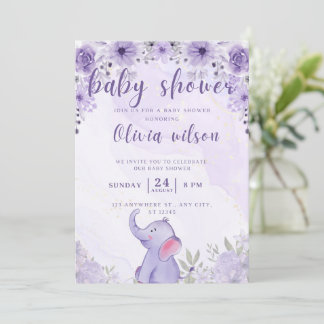 Einladende Babydusche lila Elefanten-Blume Feiertagskarte