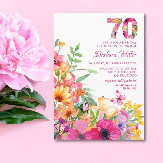 Einladende Blume 70 Geburtstagsfeier Einladung Fla