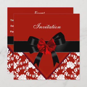 Einladende Elegant Classy Red Schwarz-weiß Floral  Einladung
