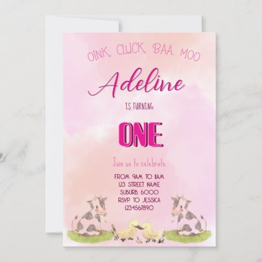 Einladende Farm Mädchen ONE Einladung (Vorderseite)