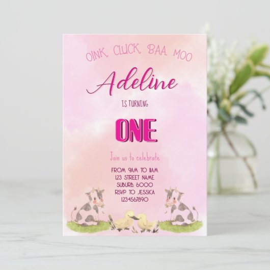 Einladende Farm Mädchen ONE Einladung (Stehend Vorderseite)