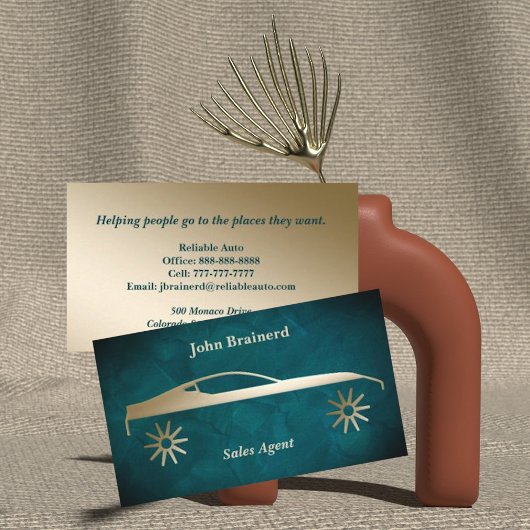 Einladende Gold & Aquamarine Auto Business Card Visitenkarte