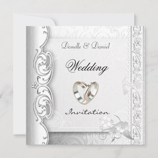 Einladende Hochzeit Elegante White Lace Rings Einladung (Vorderseite)