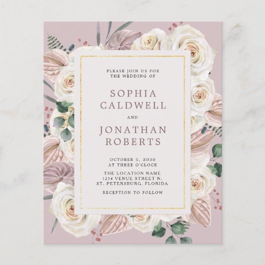 Einladende Hochzeitsfeier mit weißer Rose für ein (Vorderseite)