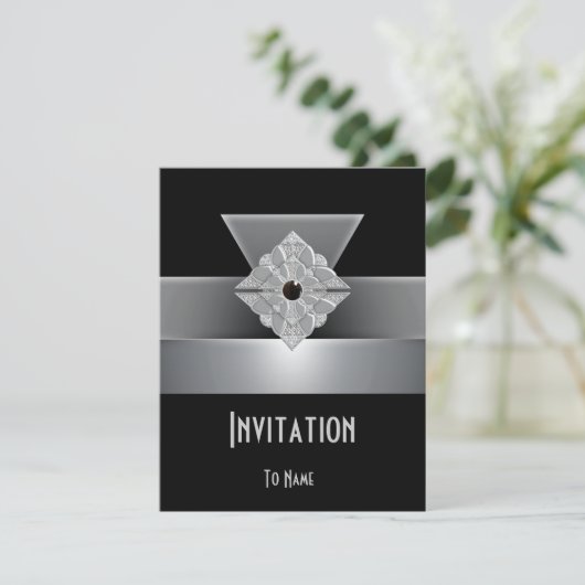 Einladende Jeden Anlaß Black Silver Art Deco Einladung (Stehend Vorderseite)