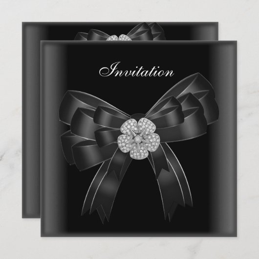Einladende Jeden Anlaß Diamond Jewel Black Bow Einladung (Vorne/Hinten)