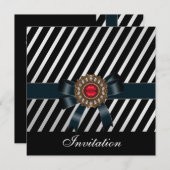 Einladende Jeden Anlaß Schwarz-weiße Streifen Rot Einladung (Vorne/Hinten)
