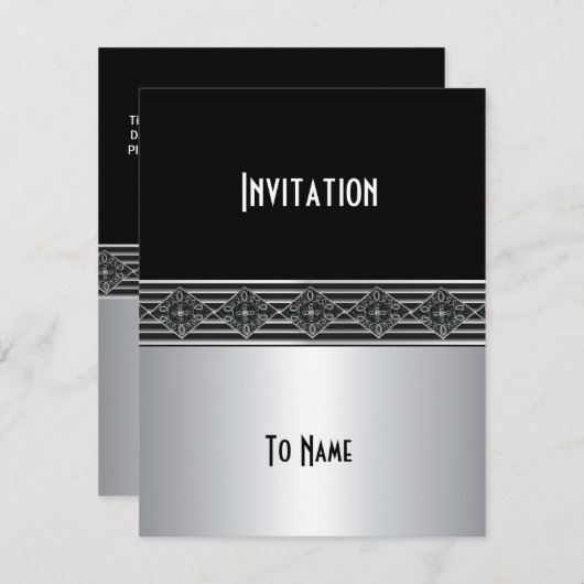 Einladende Jeden Anlaß Silver Black Art Deco Einladung (Vorne/Hinten)
