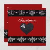 Einladende Jeden Anlaß Silver Red Black Heart Einladung (Vorne/Hinten)