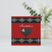 Einladende Jeden Anlaß Silver Red Black Heart Einladung (Stehend Vorderseite)