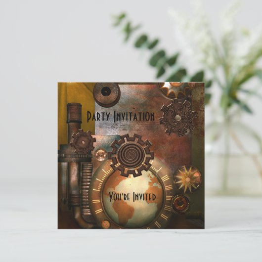 Einladende Jeder Anlass Zizzago Steampunk Design Einladung (Stehend Vorderseite)