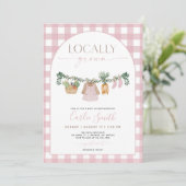 Einladende Kinderdusche, Bauern pink Einladung (Stehend Vorderseite)