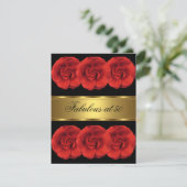 Einladende Red Blume Black Gold Fantastische 50. Einladung (Stehend Vorderseite)